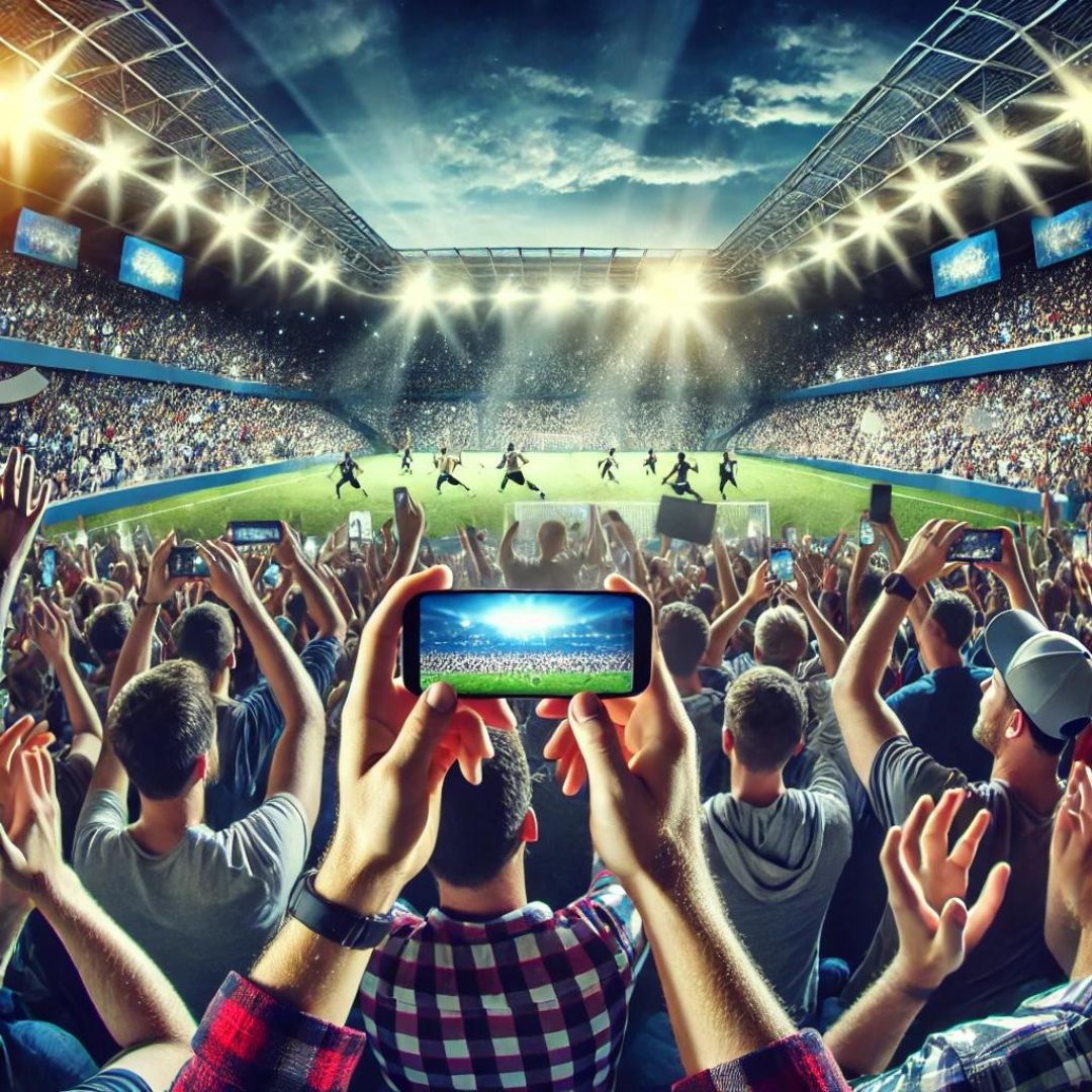 Sports fans engaging with a fan engagement platform during a live event.