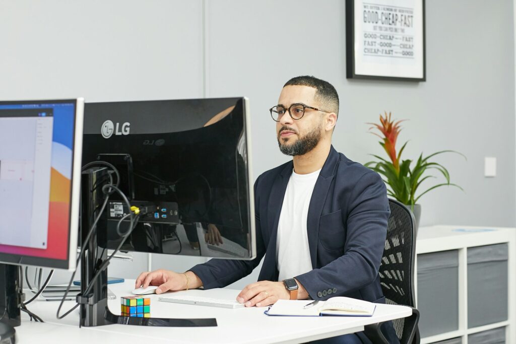 tech professional at desk